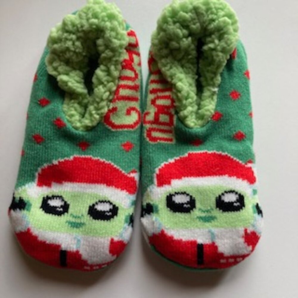 Baby Yoda Santa Fuzzy Slippers